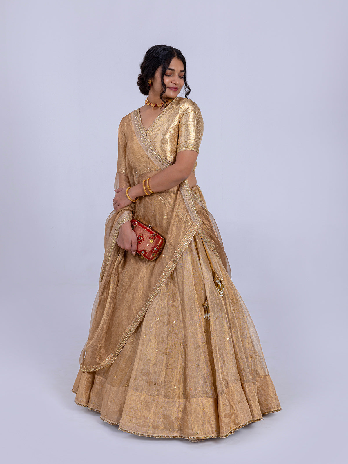 Gold Tissue Lehenga Design with Gold blouse