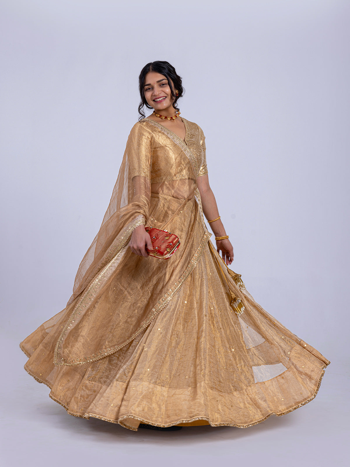 Gold Tissue Lehenga Design with Gold blouse