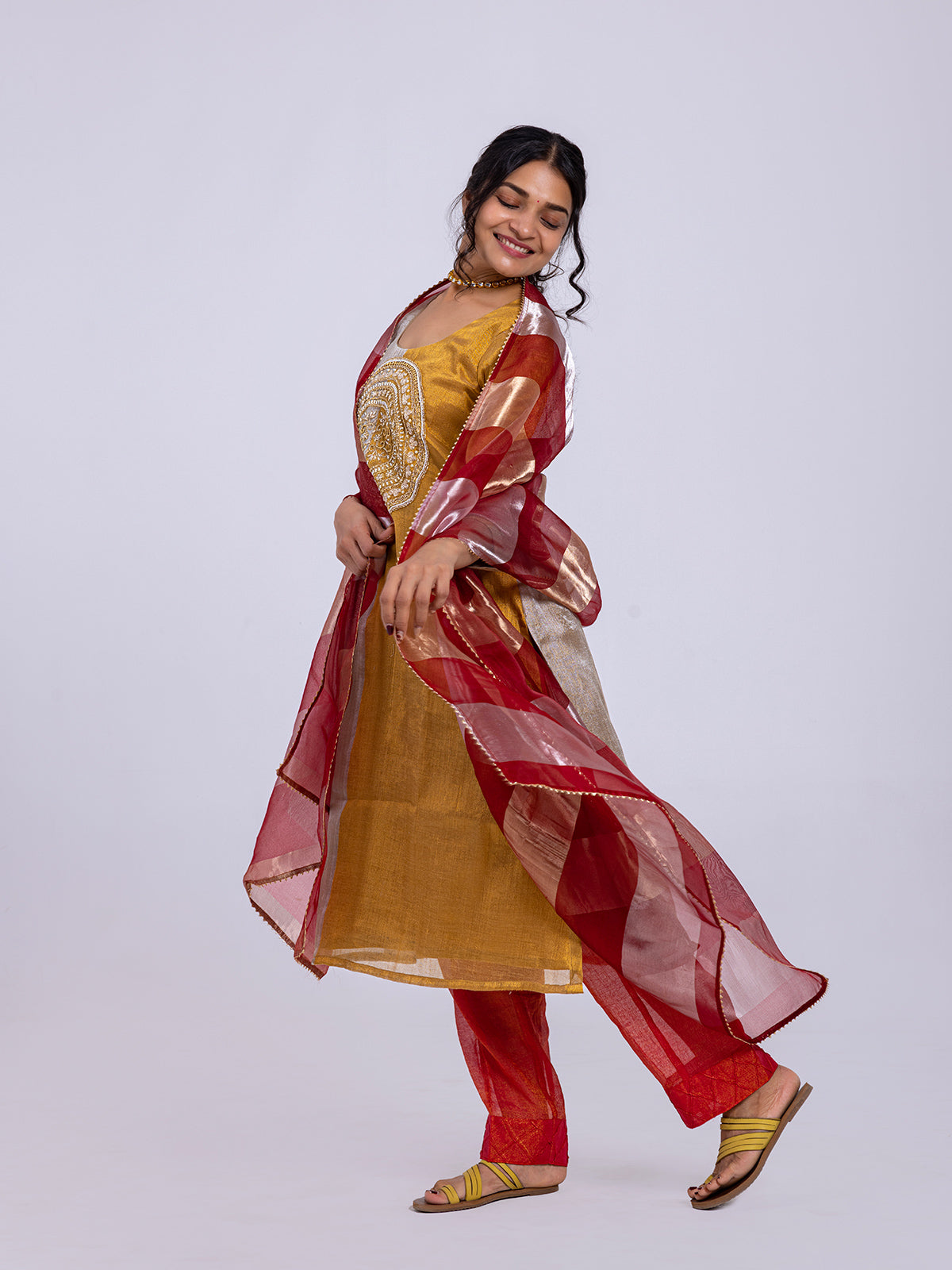 Gold and Silver Tissue Silk Kurta Set Dress