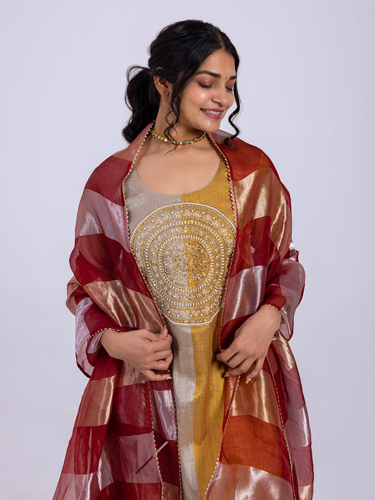 Gold and Silver Tissue Silk Kurta Set Dress