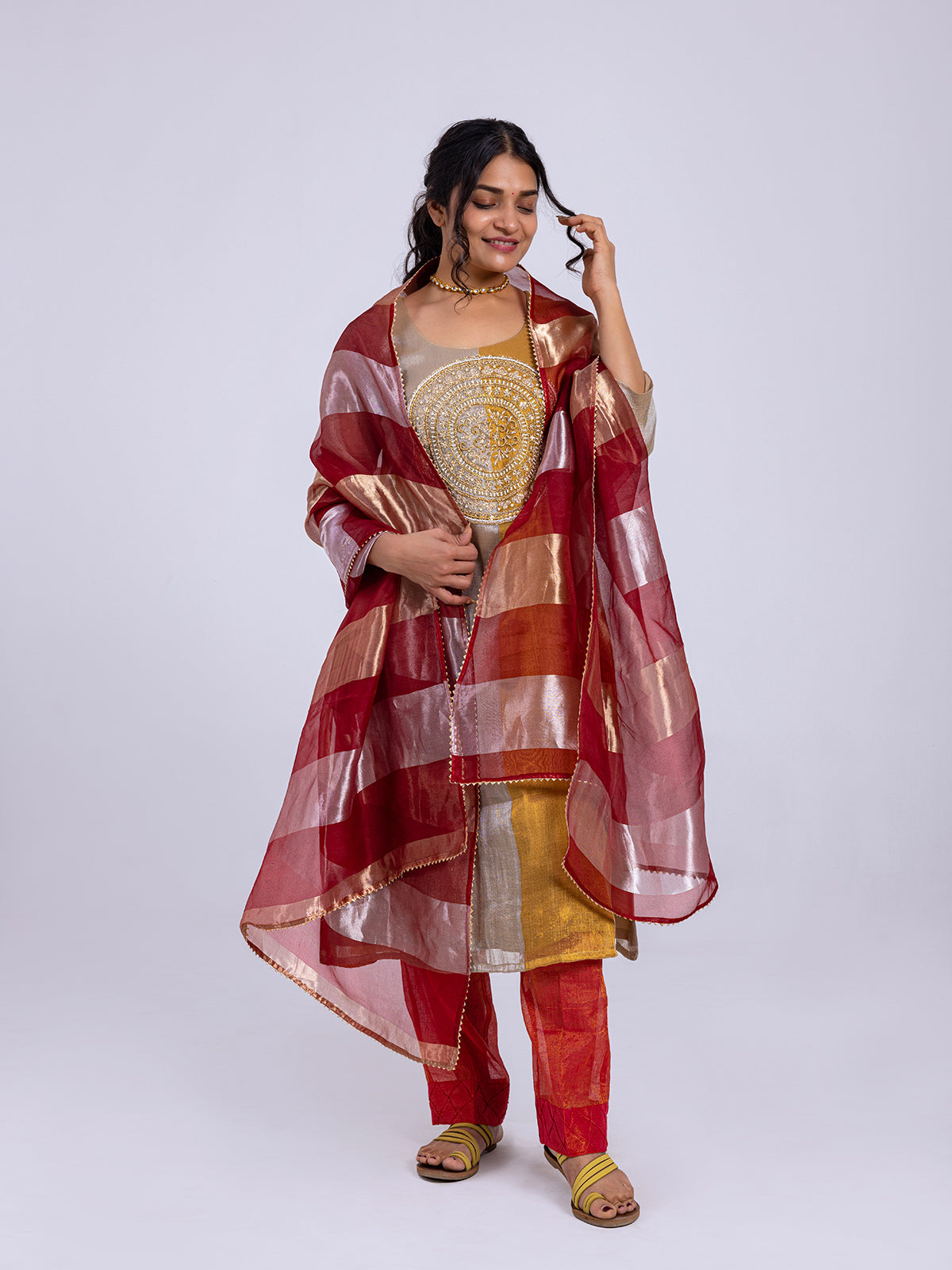 Gold and Silver Tissue Silk Kurta Set Dress