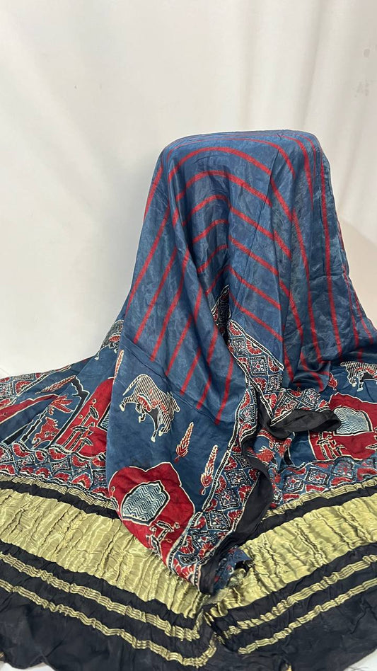 Blue Hand-Print Duppata