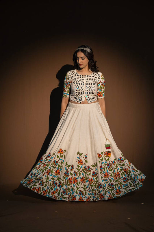 Cream Khadi Lehenga-Choli With Duppata