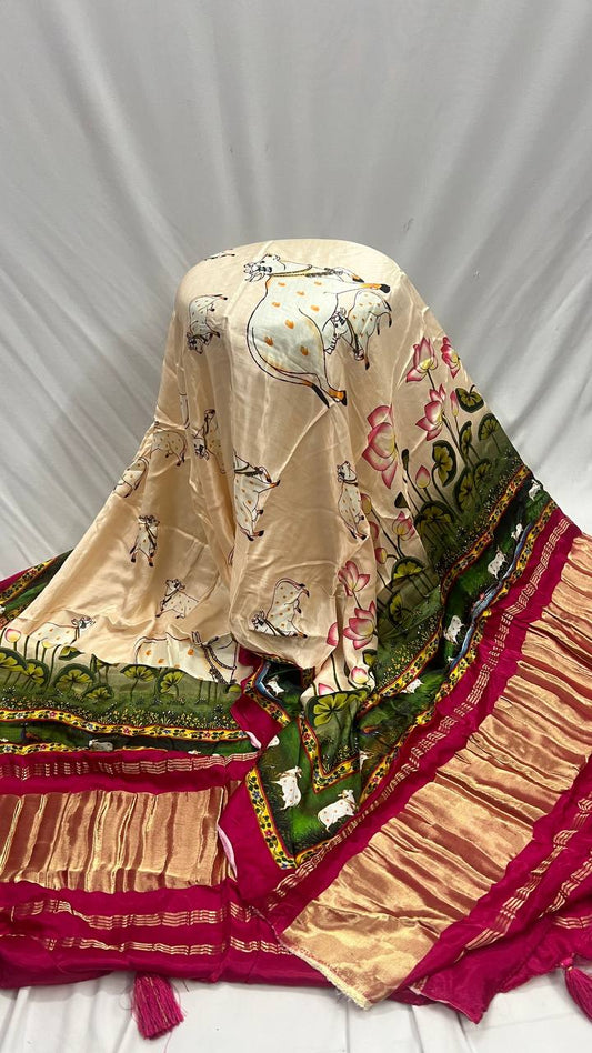 Cream digital print dupatta