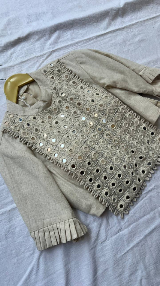 Cream Mirror khadi blouse
