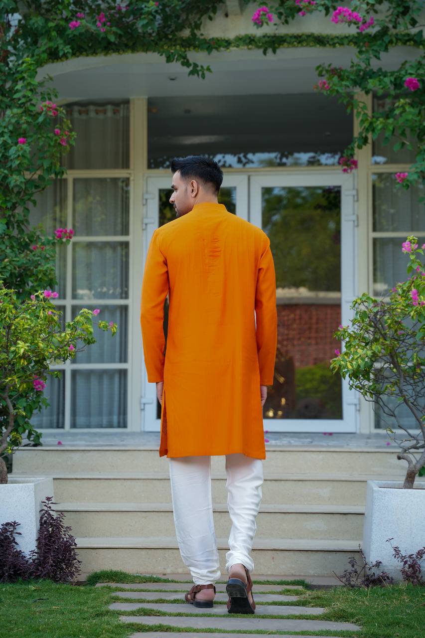 Orange kurta set For Men