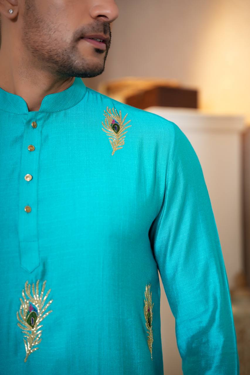 Sky blue kurta-set For Men