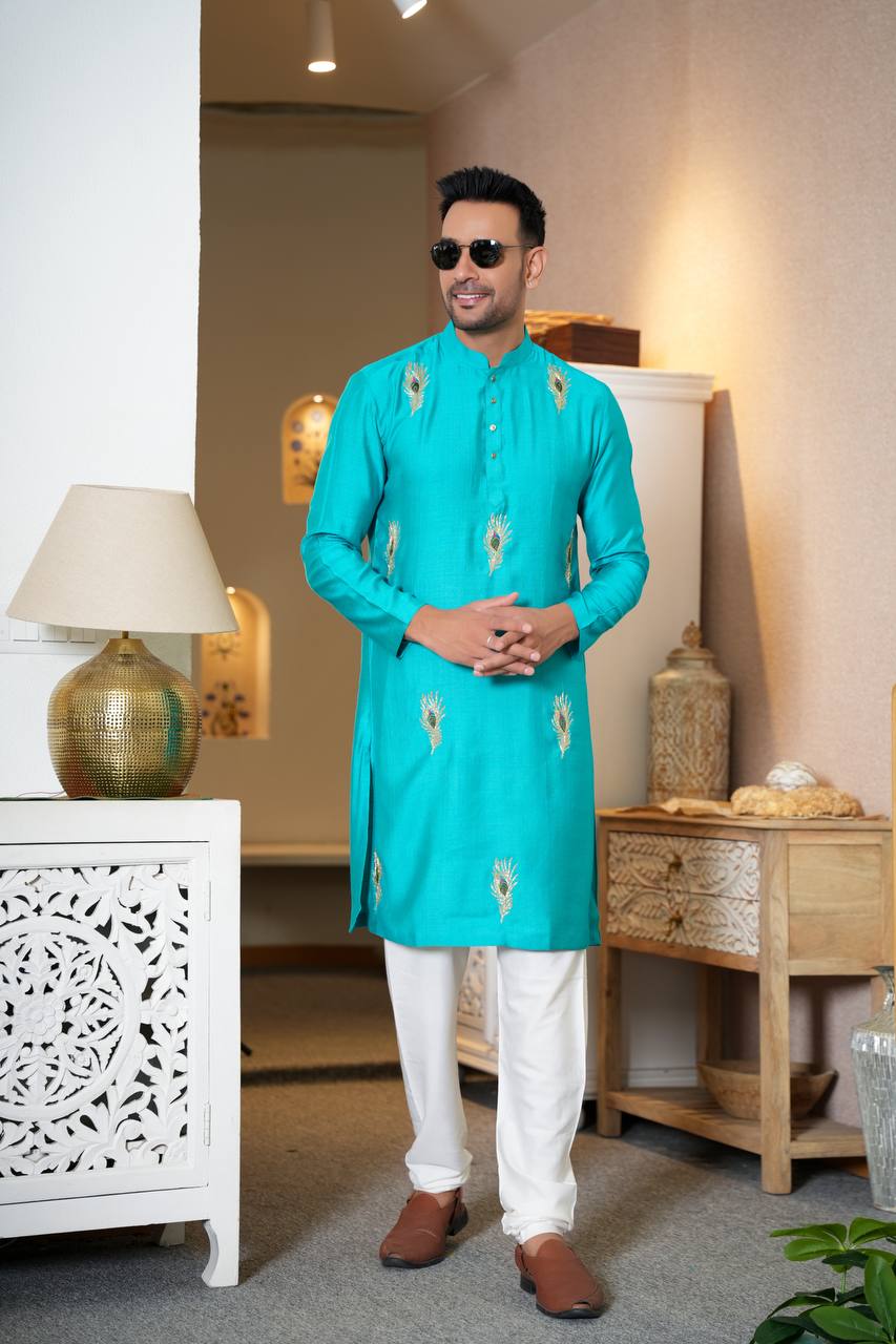 Sky blue kurta-set For Men