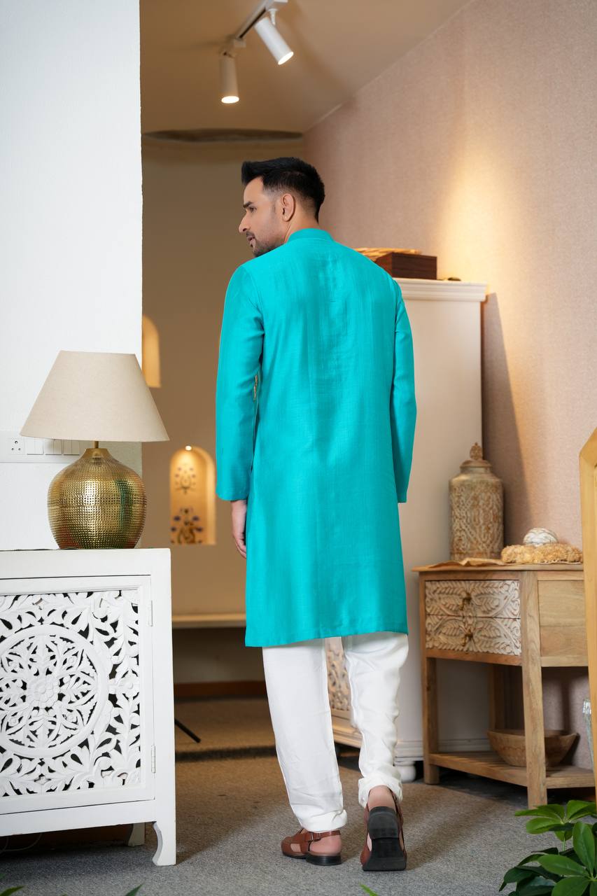 Sky blue kurta-set For Men