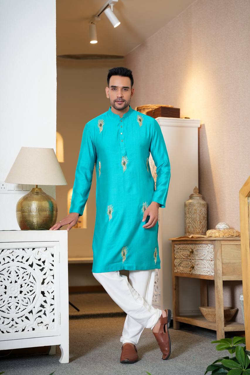 Sky blue kurta-set For Men