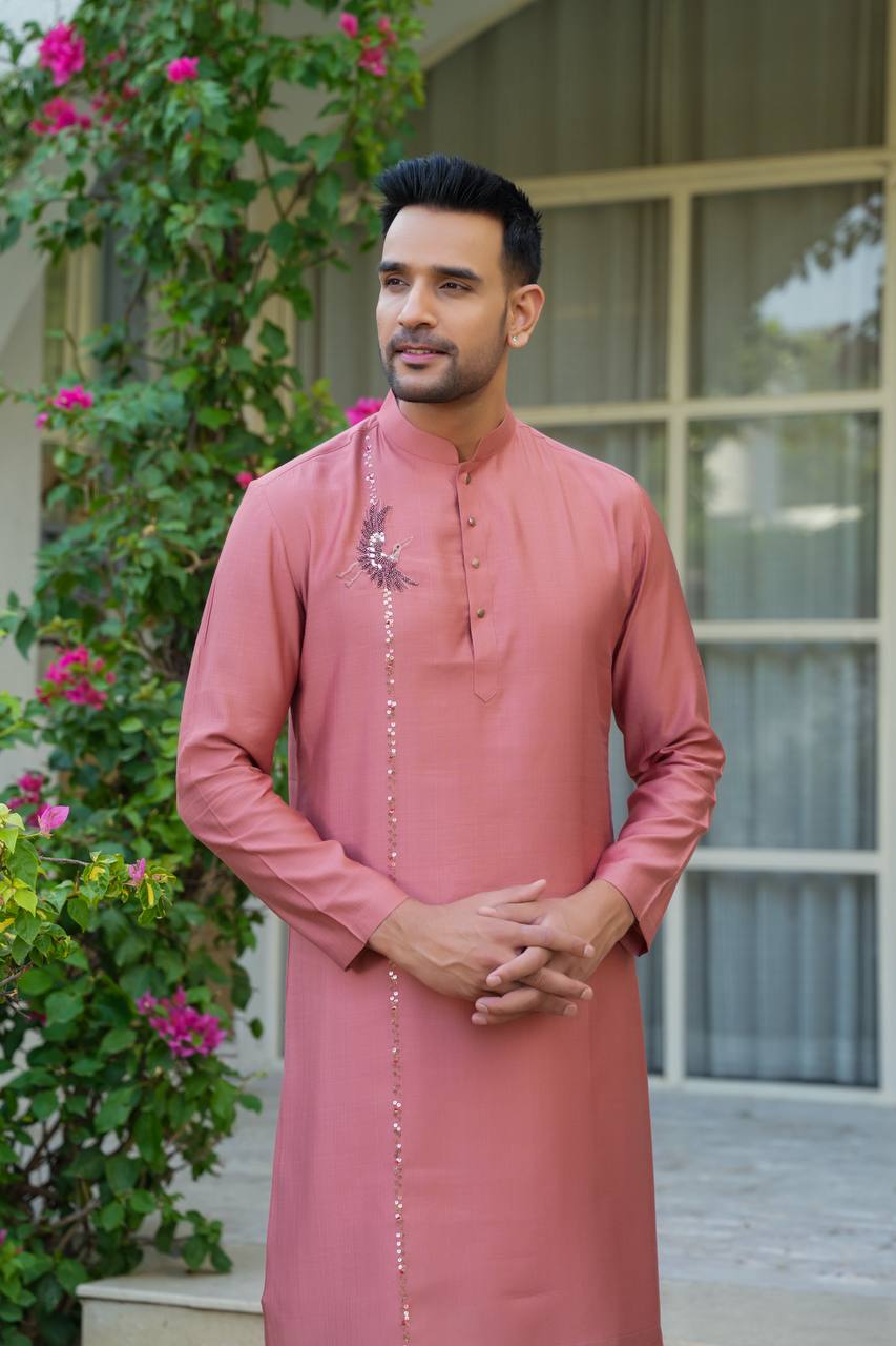 Baby pink kurta-set For Men