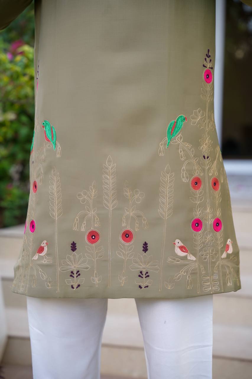 Mehndi Green kurta-set For Men