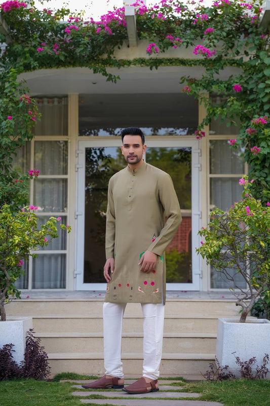 Mehndi Green kurta-set For Men