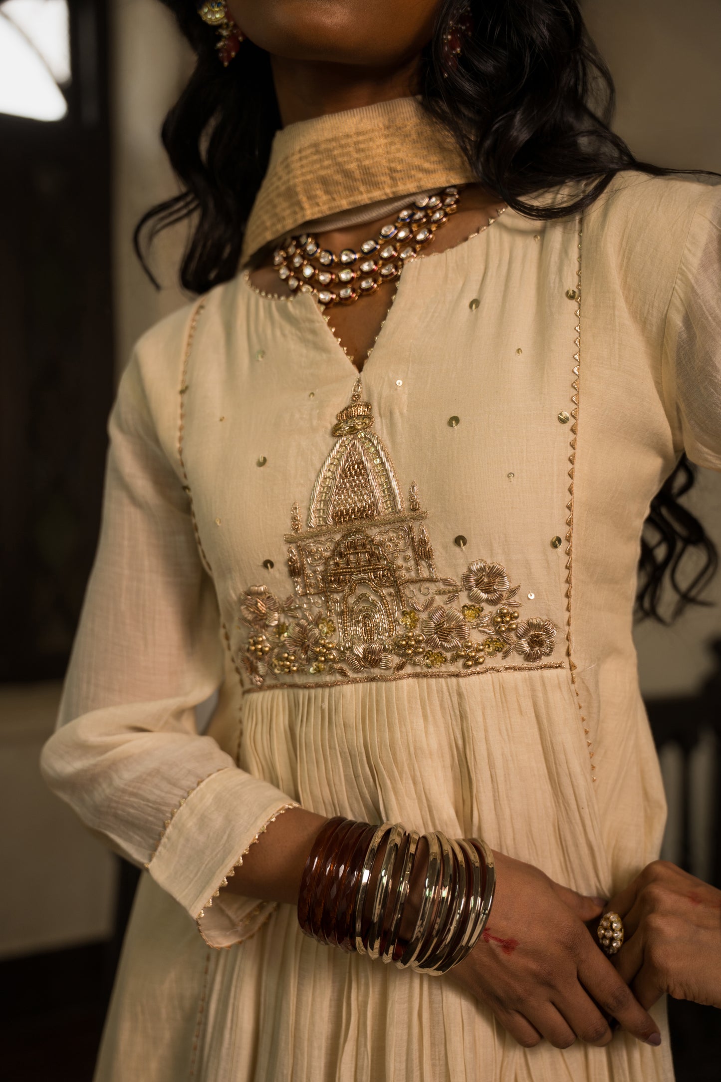 Devalaya Ivory Chanderi Tissue Kurta Set