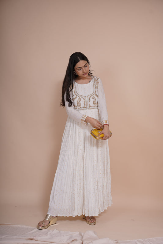 White Anarkali Dress With Jacket