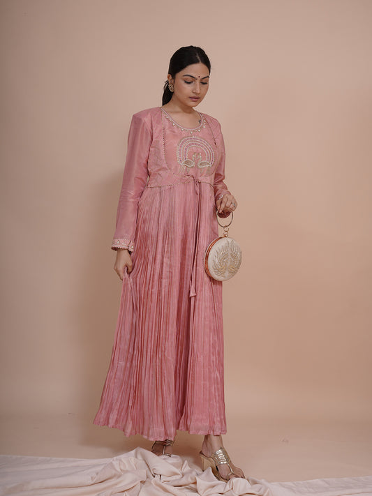 Mayurah Tisssue Silk PINK Anarkali Dress