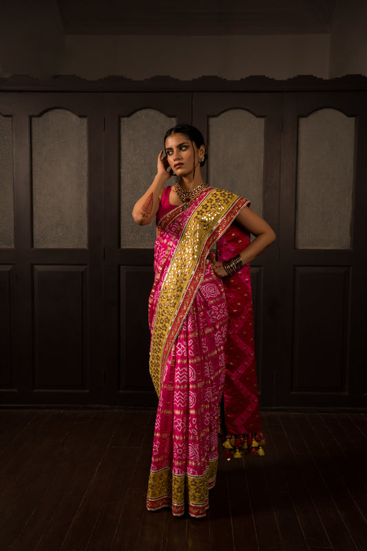 Pink Bandhani Saree