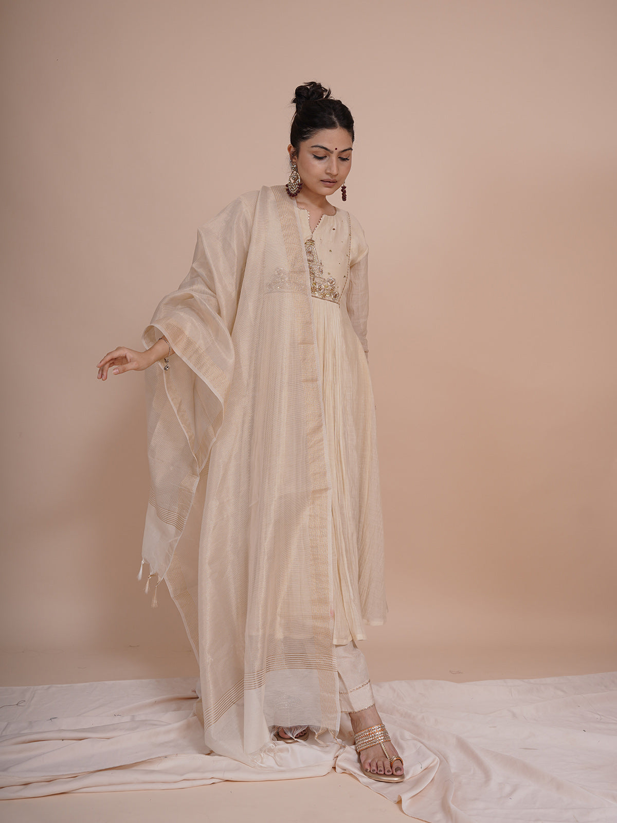Devalaya Ivory Chanderi Tissue Kurta Set