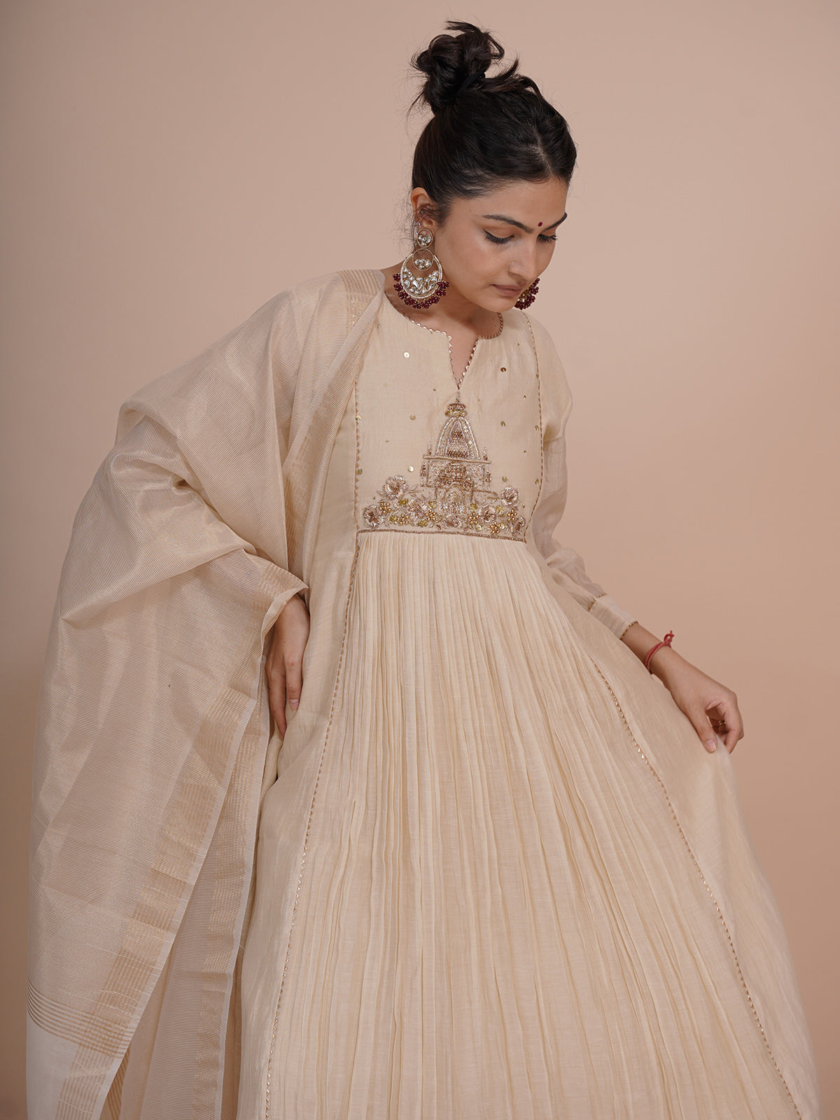 Devalaya Ivory Chanderi Tissue Kurta Set