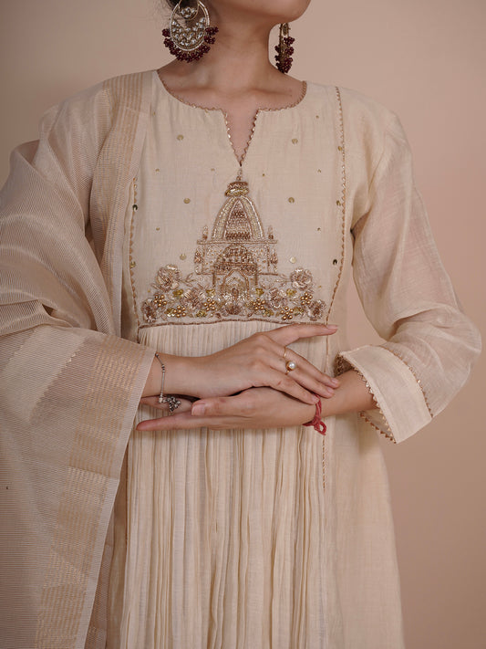 Devalaya Ivory Chanderi Tissue Kurta Set