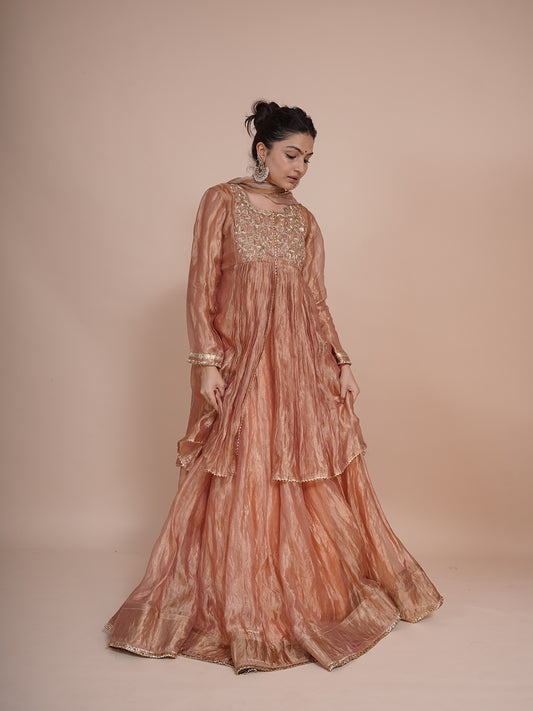 Pure rose gold Tissue Lehenga-choli
