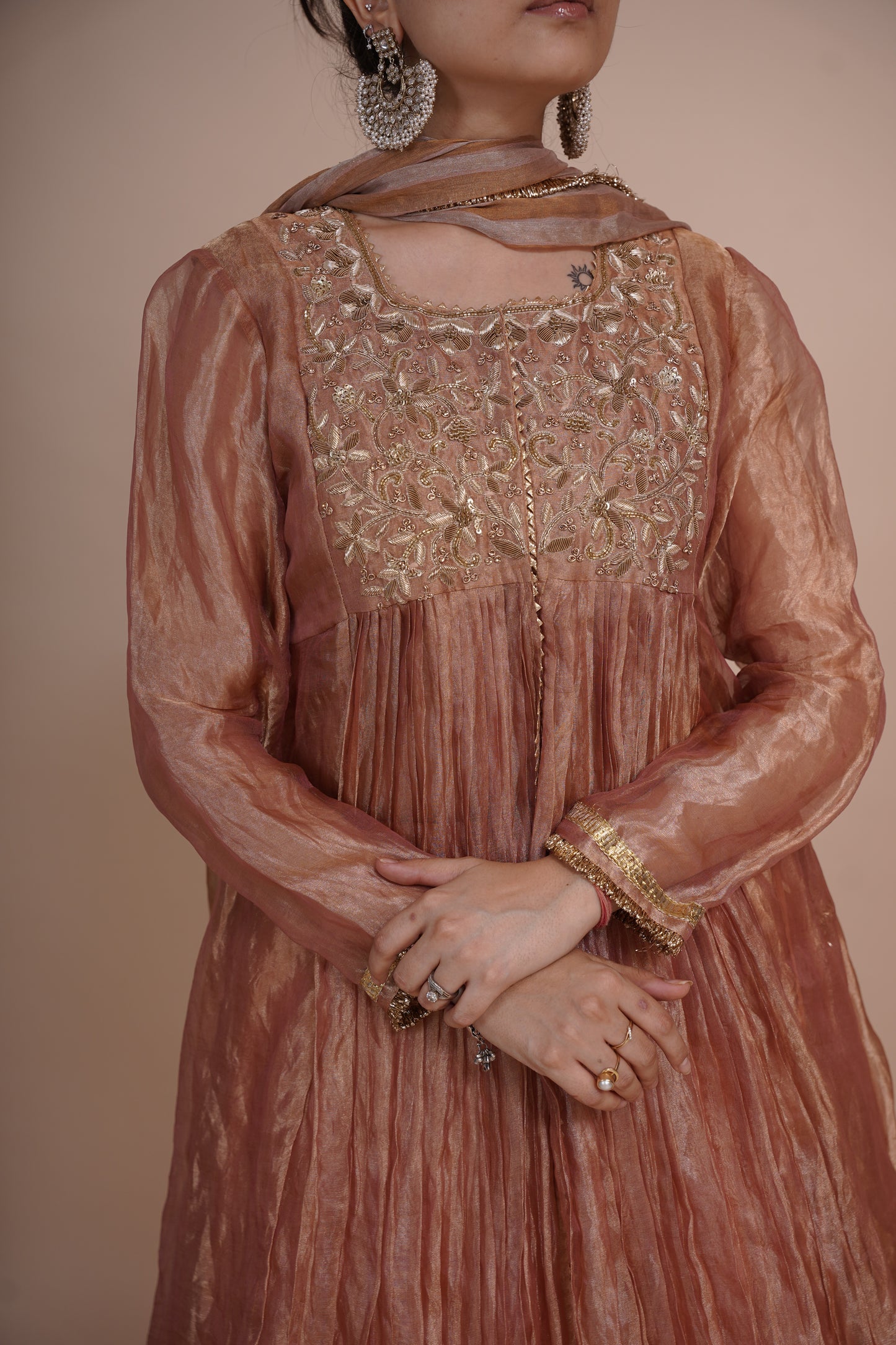 Pure rose gold Tissue Lehenga-choli