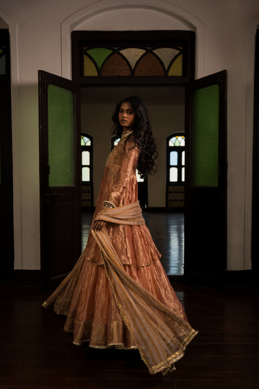 Pure Rose Gold Tissue Lehanga Choli