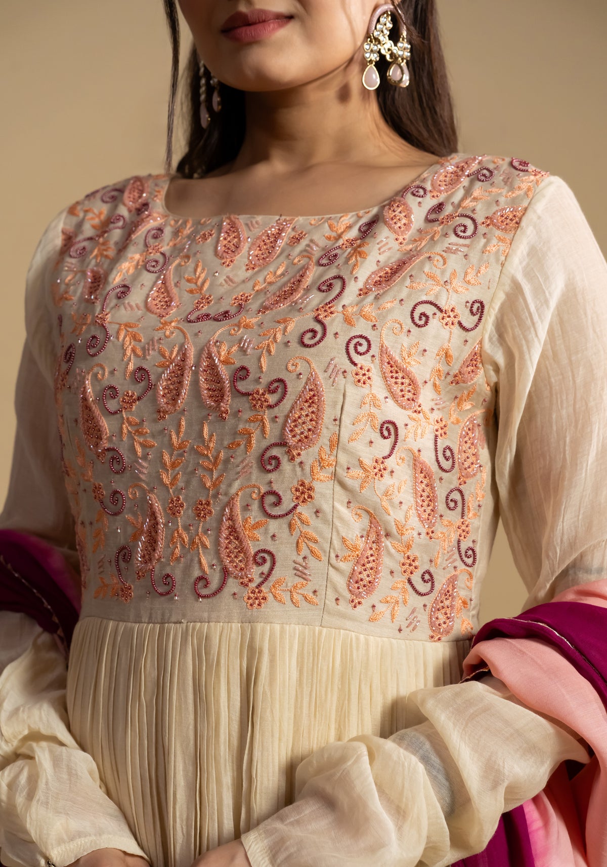 Mal Chanderi Anarkali Dress With Pink Dupatta