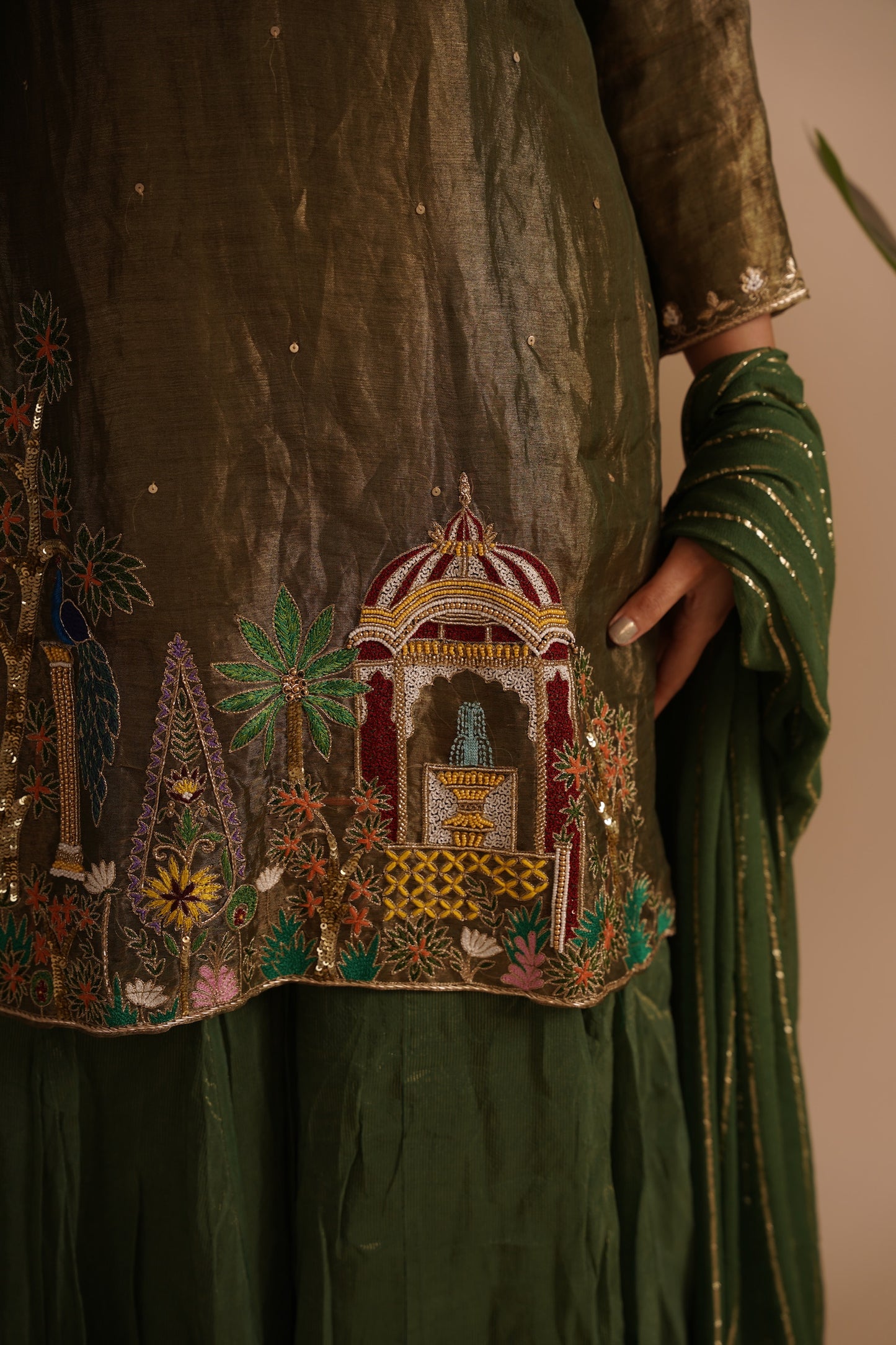 Green Kurta-Plazzo With Duppata