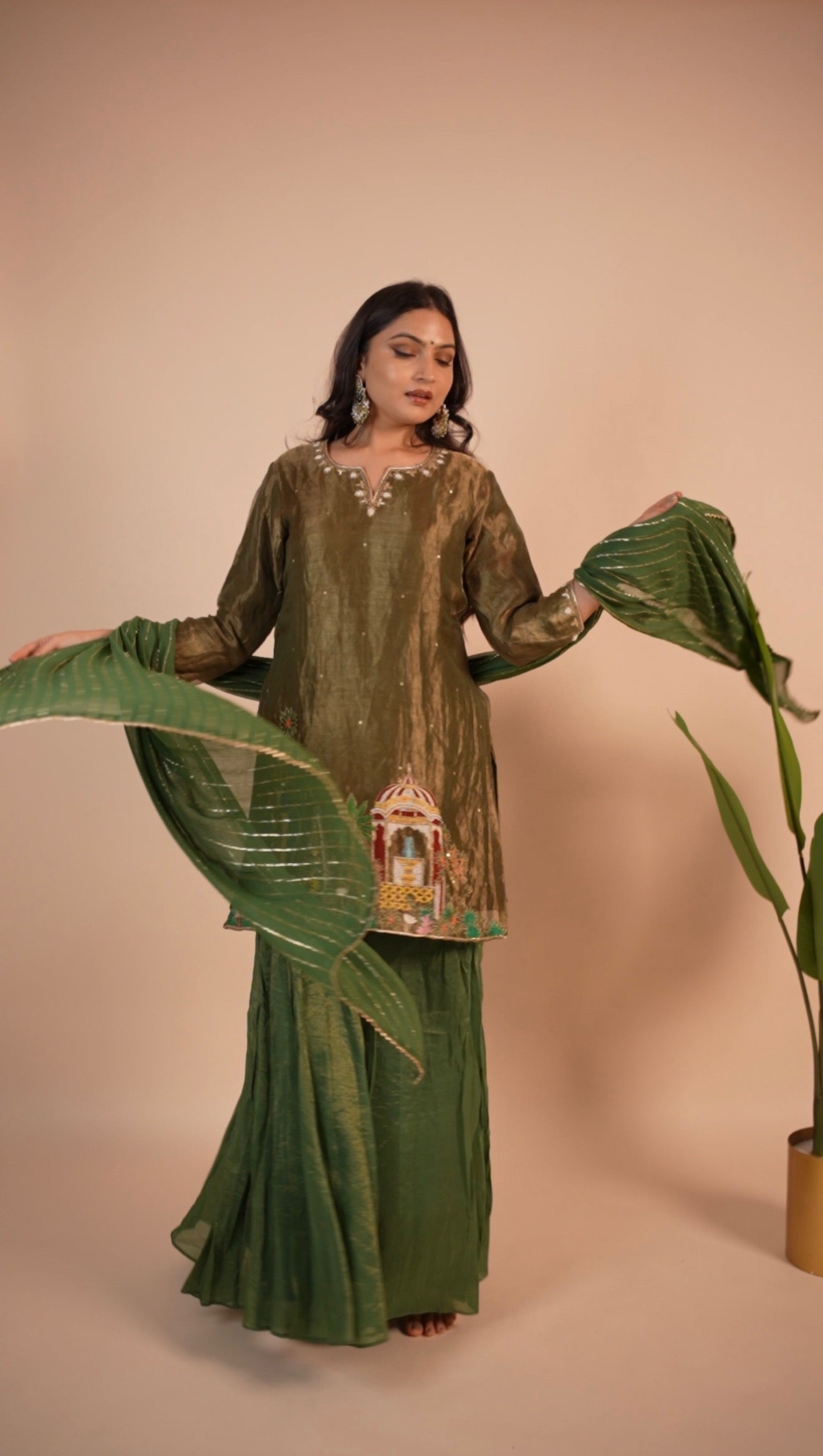 Green Kurta-Plazzo With Duppata