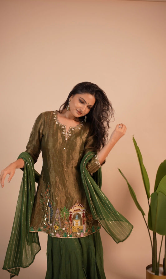 Green Kurta-Plazzo With Duppata