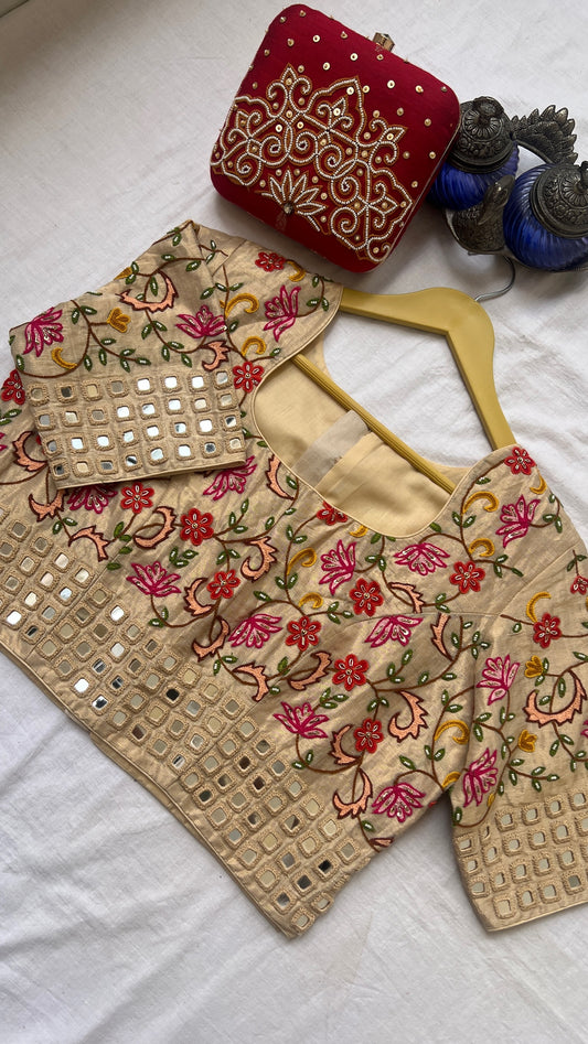 cream floral khadi blouse