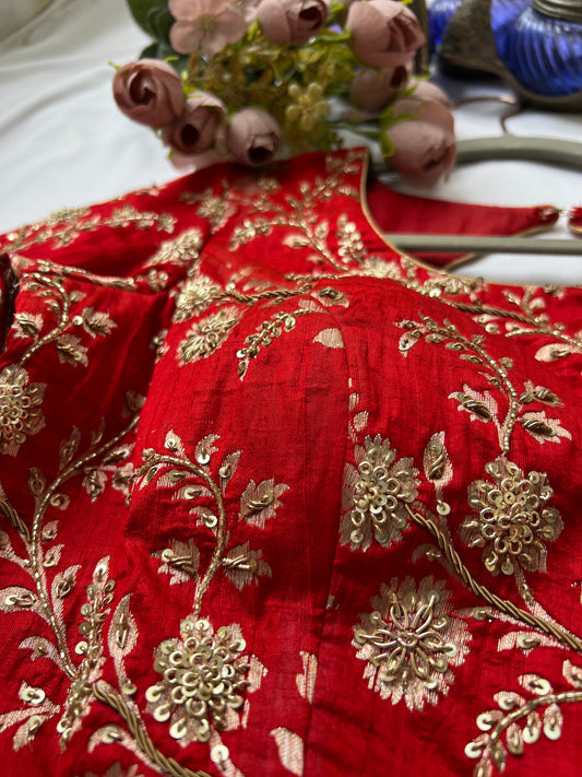 red zari blouse