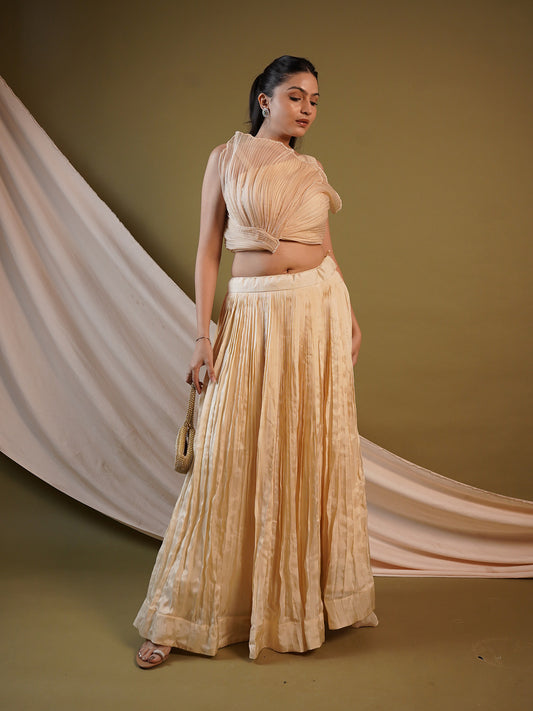 Cream Organza Crop top and Lehenga Indo Western