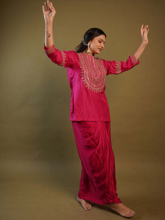 Heer Pink Draped Skirt And Tunic Indo Western