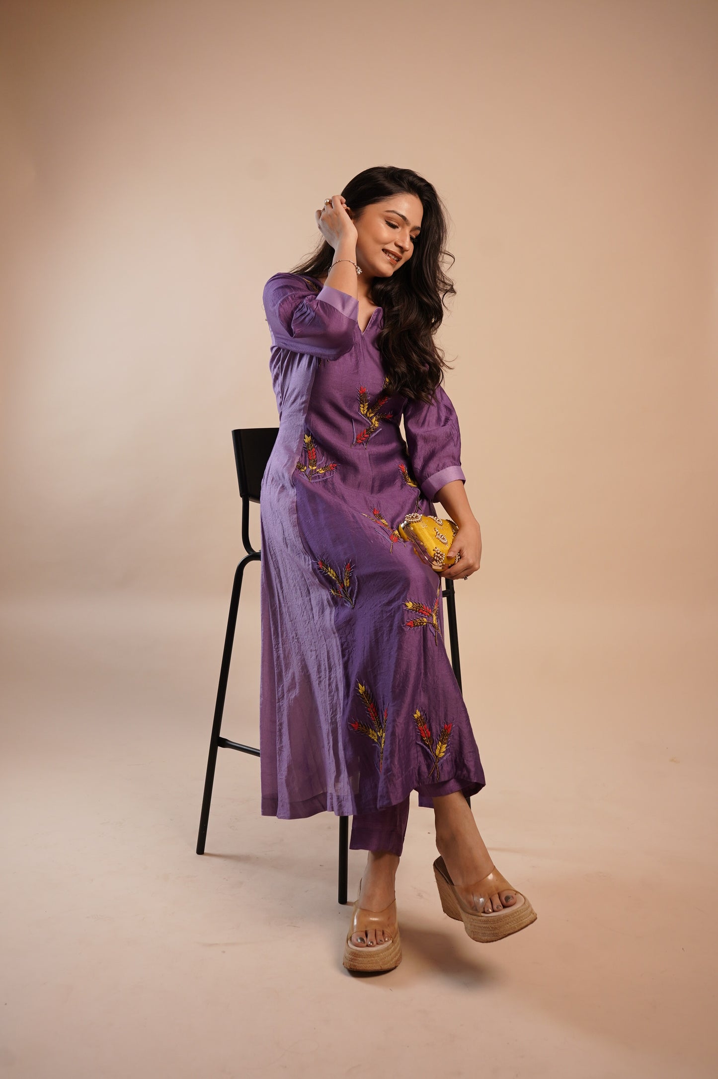 Prakriti Purple Chanderi Silk Kurti Set