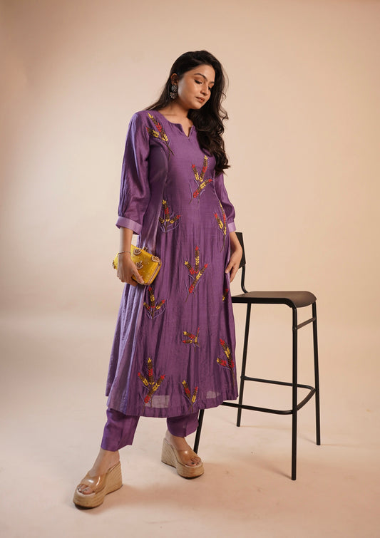 Prakriti Purple Chanderi Silk Kurti Set