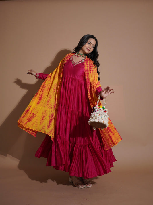 Pink Magenta Anarkali Gown Dress