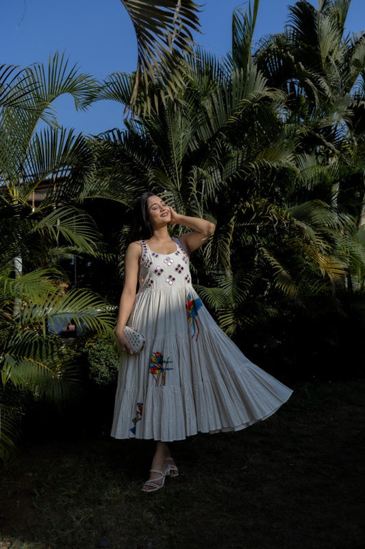 Cream Khadi Anarkali Dress