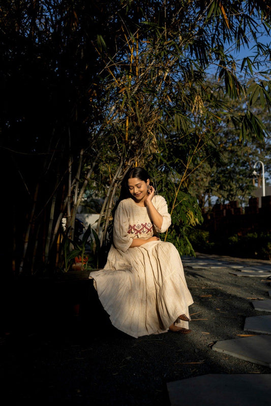 Cream Khadi Anarkali Dress