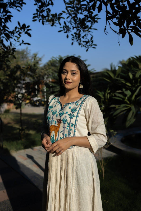 Cream Pure Khadi Plated Dress