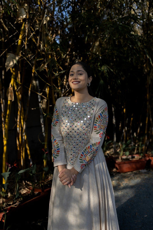 Cream Mirror Anarkali Dress