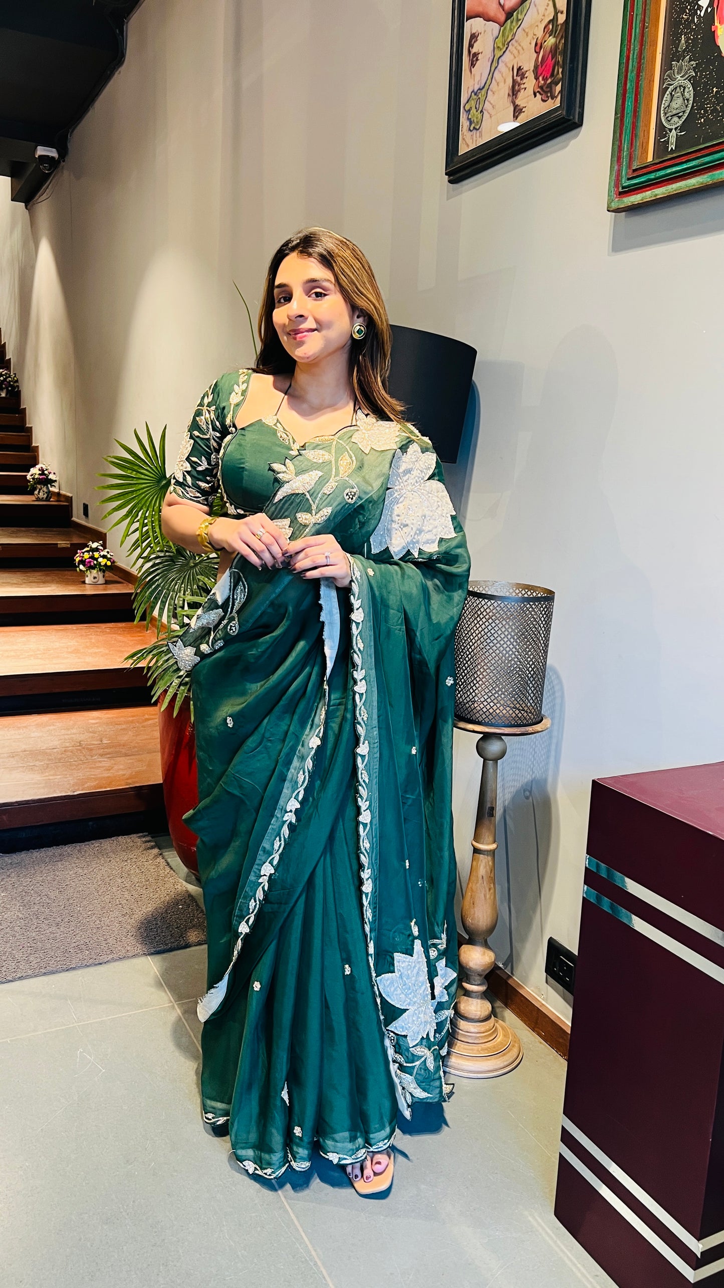 Green Oraganza Zardozi Saree