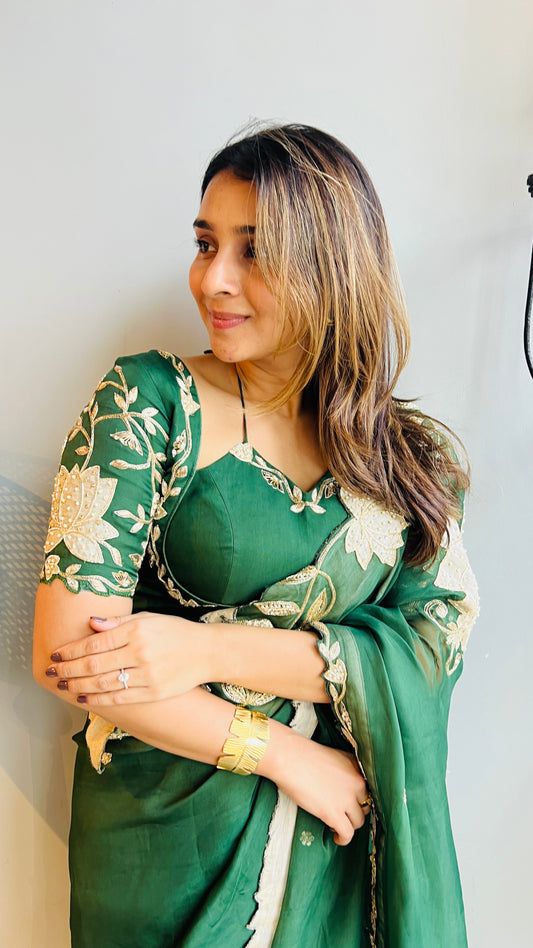 Green Oraganza Zardozi Saree