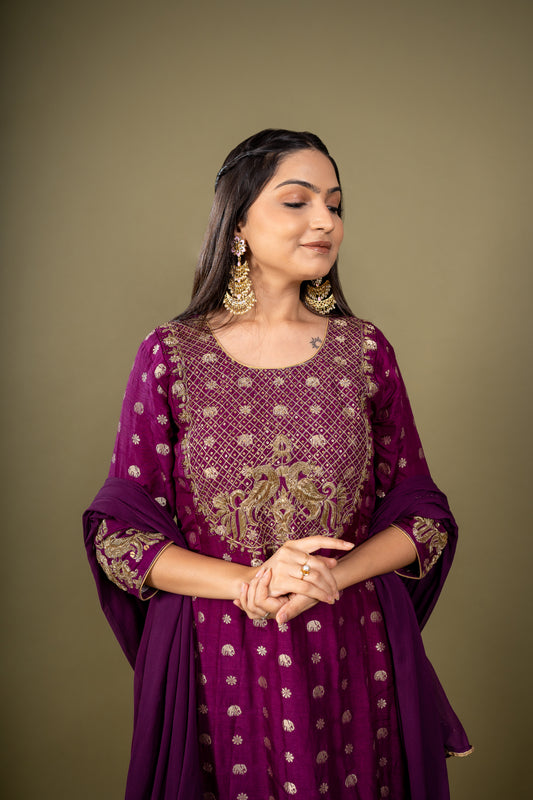 Swara purple Flat Raw silk Indian Dress