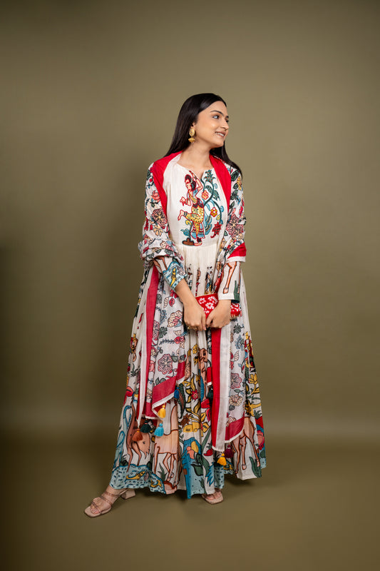 Kalamkari multicolor Printed Anarkali dress