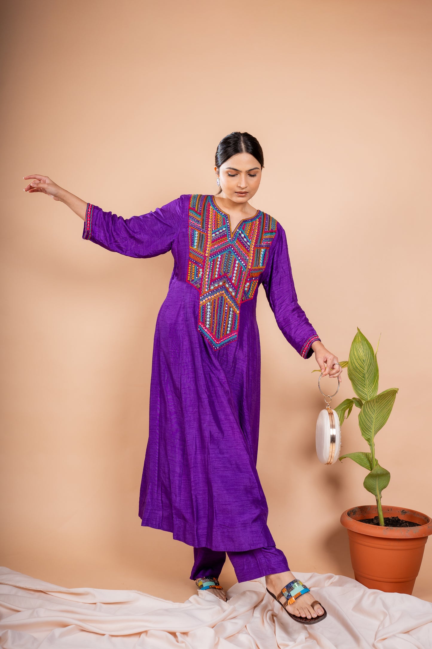 Reva Purple Flat Raw Silk Kurta Set