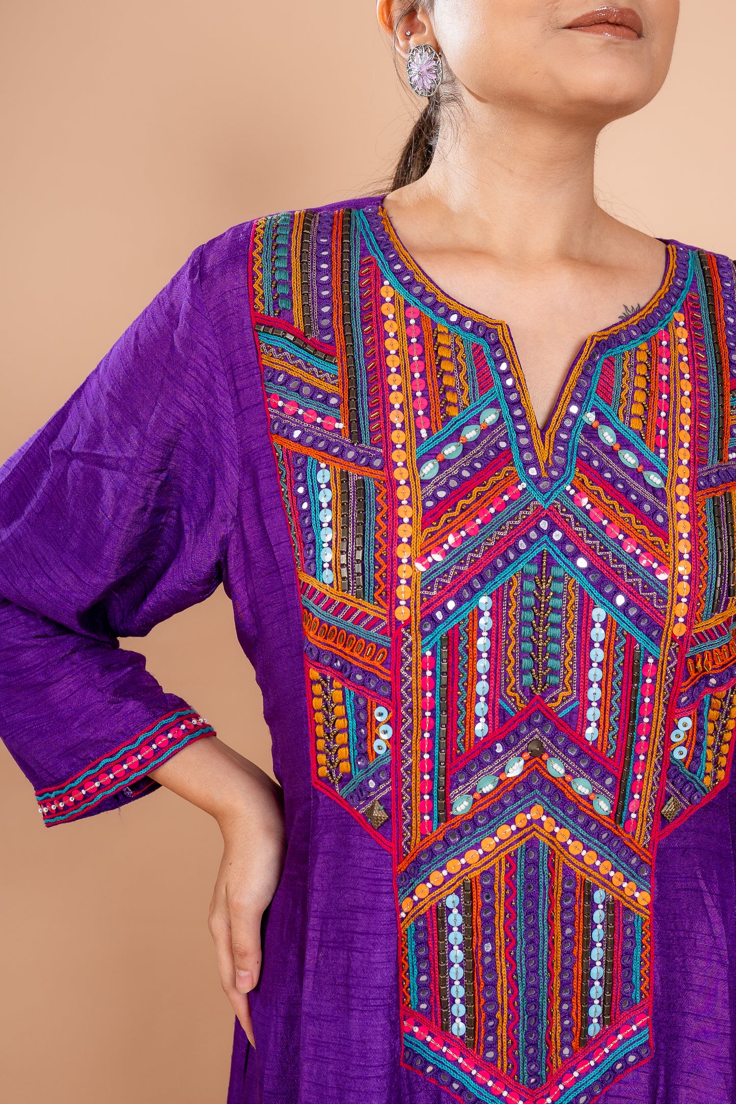 Reva Purple Flat Raw Silk Kurta Set