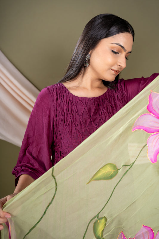 Purple Flared Kurta Set with Dupatta