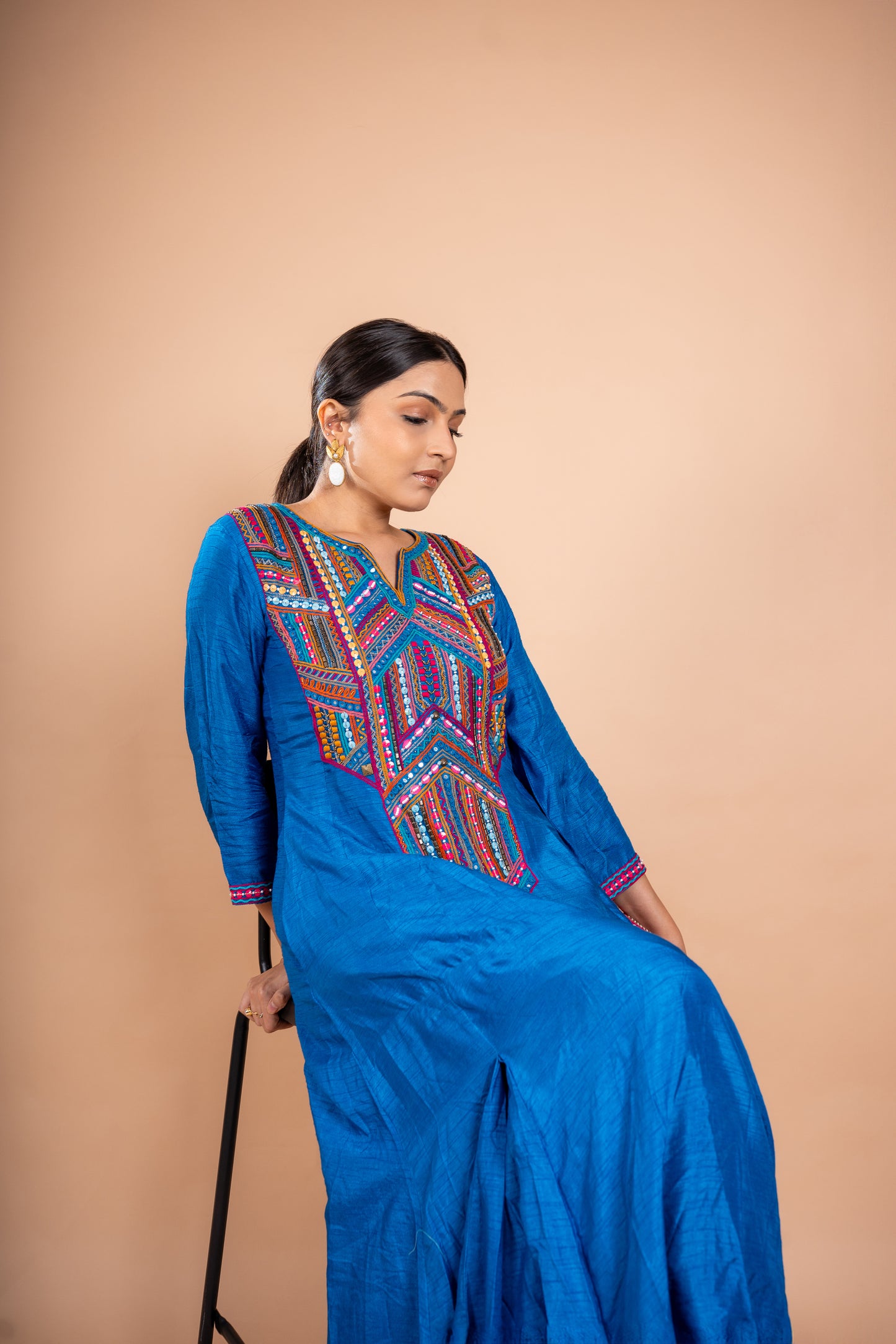 Reva Blue Flat Raw Silk Kurta Set
